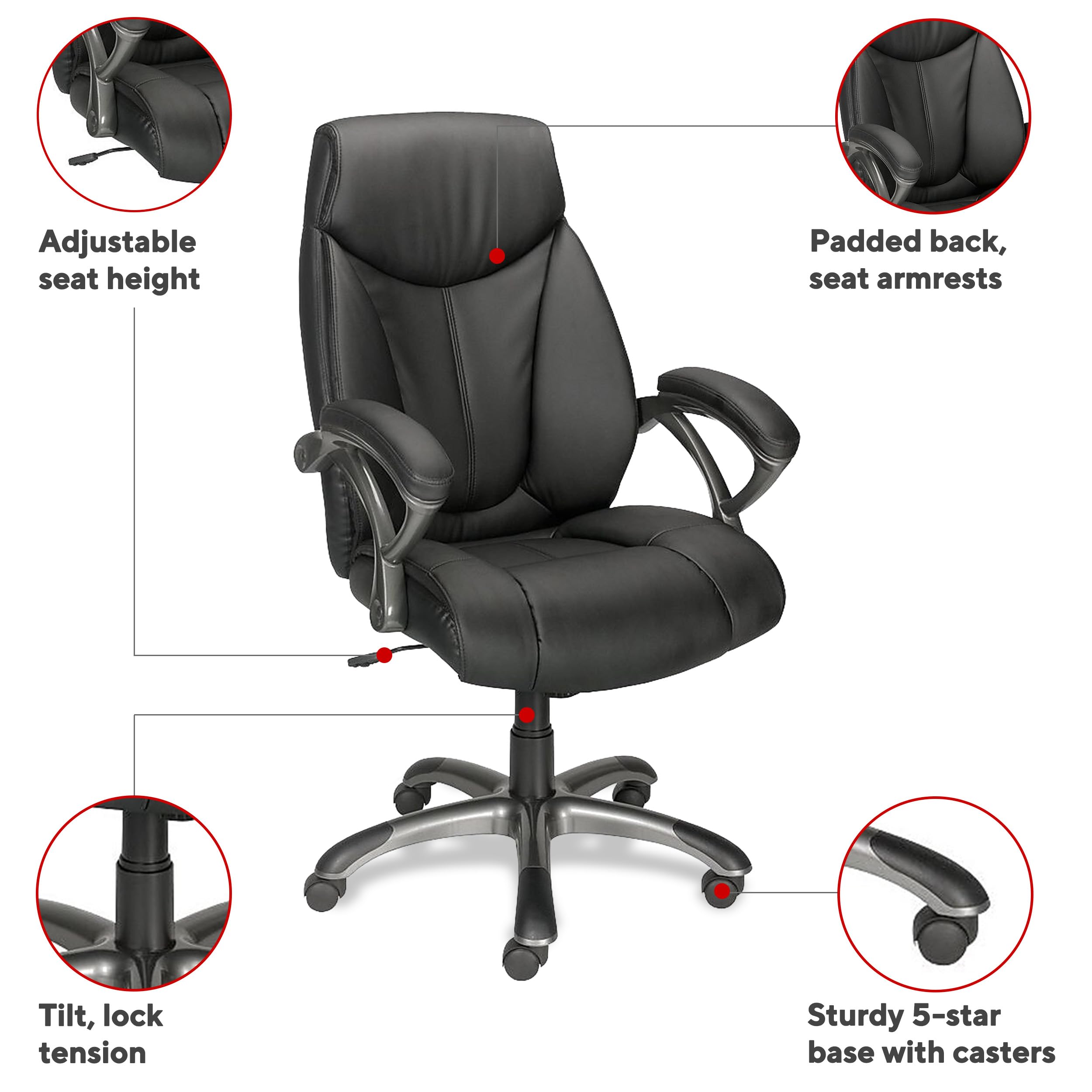 Staples High-Back Padded Manager's Office Chair with Wheels, Built