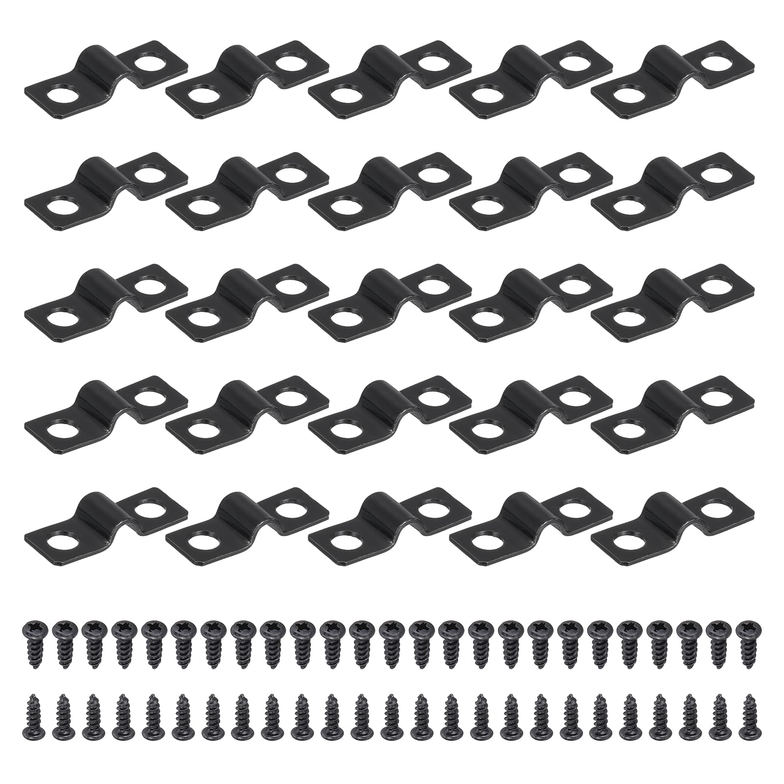 sourcing map 50Pcs 4mm(3/16") Two Hole Pipe Strap, Rigid U Brackets Conduit Clamp Heavy Duty Carbon Steel Pipe Strap Clip with Self-Tapping Screws for Fixing Tube Cable Wire Cord, Black โ image 1