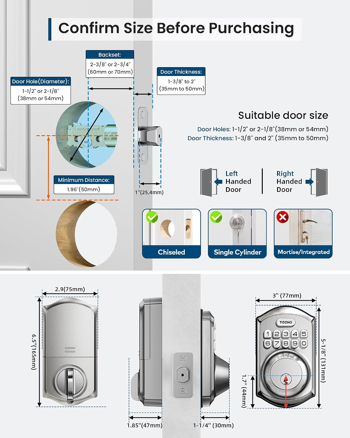 TEEHO TE011W WiFi Keypad Deadbolt, Smart Locks for Front Door, Satin Nickel | APP Remote Control, Voice Unlock, Share Access Code, 100 User Codes, Auto Lock, Real-Time Alert, Work with Alexa Google