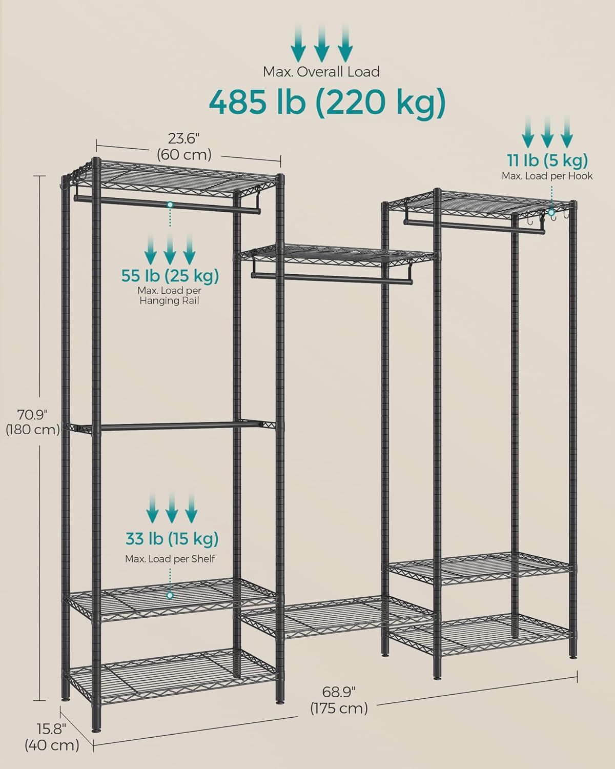 SONGMICS Portable Wardrobe Closet Heavy Duty Clothes Kazakhstan Ubuy