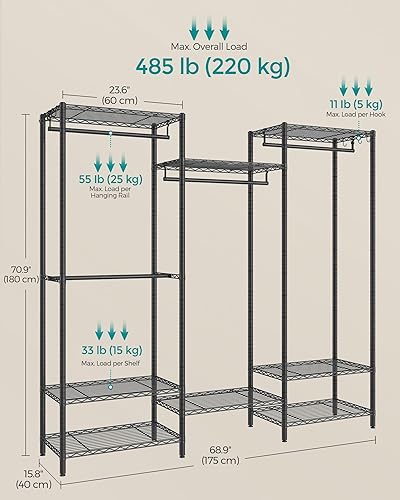 Miniatura 6 de SONGMICS Armario portátil resistente perchero de ropa, organizador de armario independiente, perchero de metal con estantes de alambre ajustables,