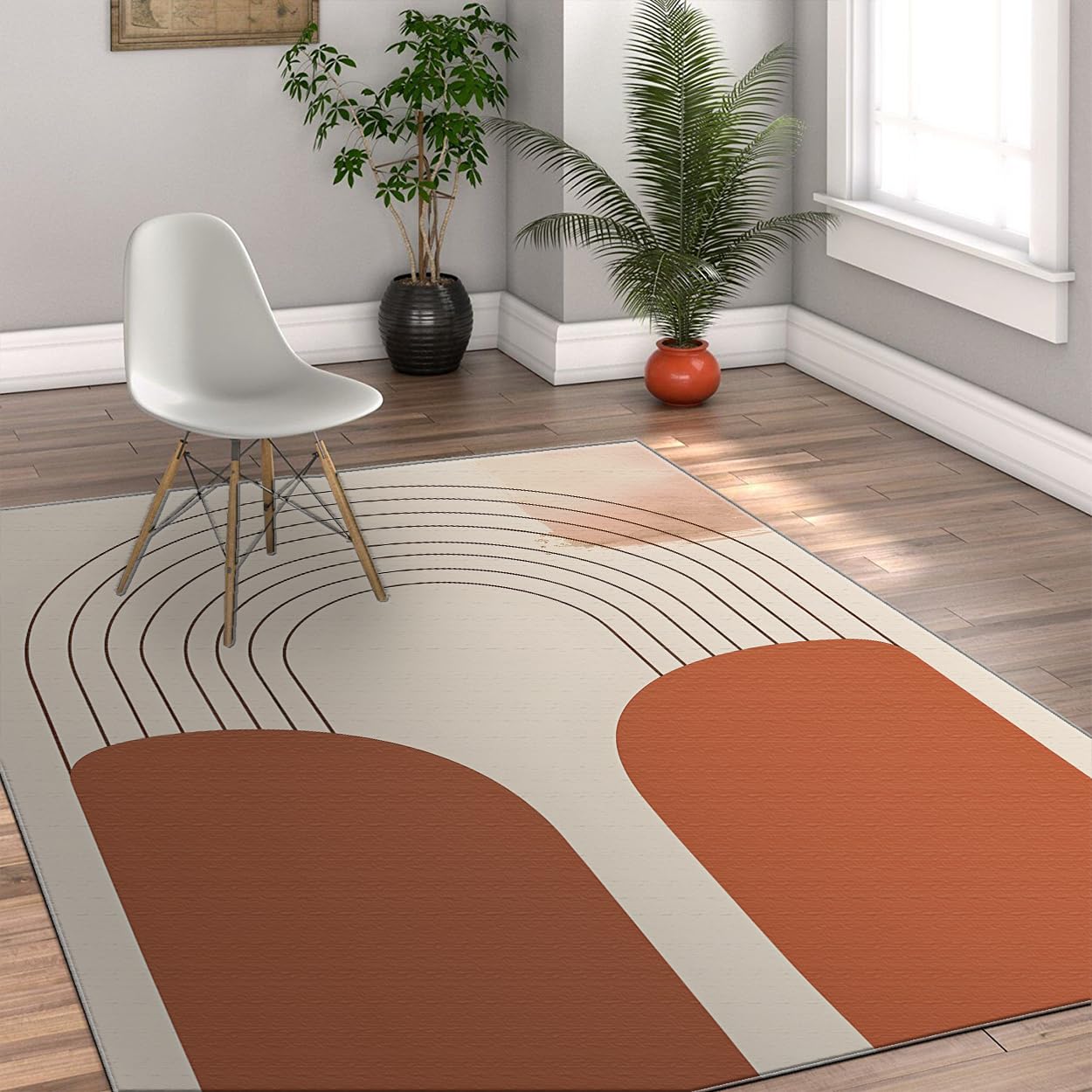 Tapis abstrait 180x240cm rétro terracotta carpette salon lavable poil faible