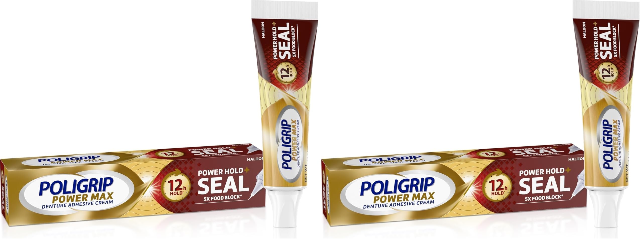 Super Poligrip Denture Adhesive Cream, Pack of 2 | Power Max | Power Hold | Food Seal | 2.2 oz | Flavor Free