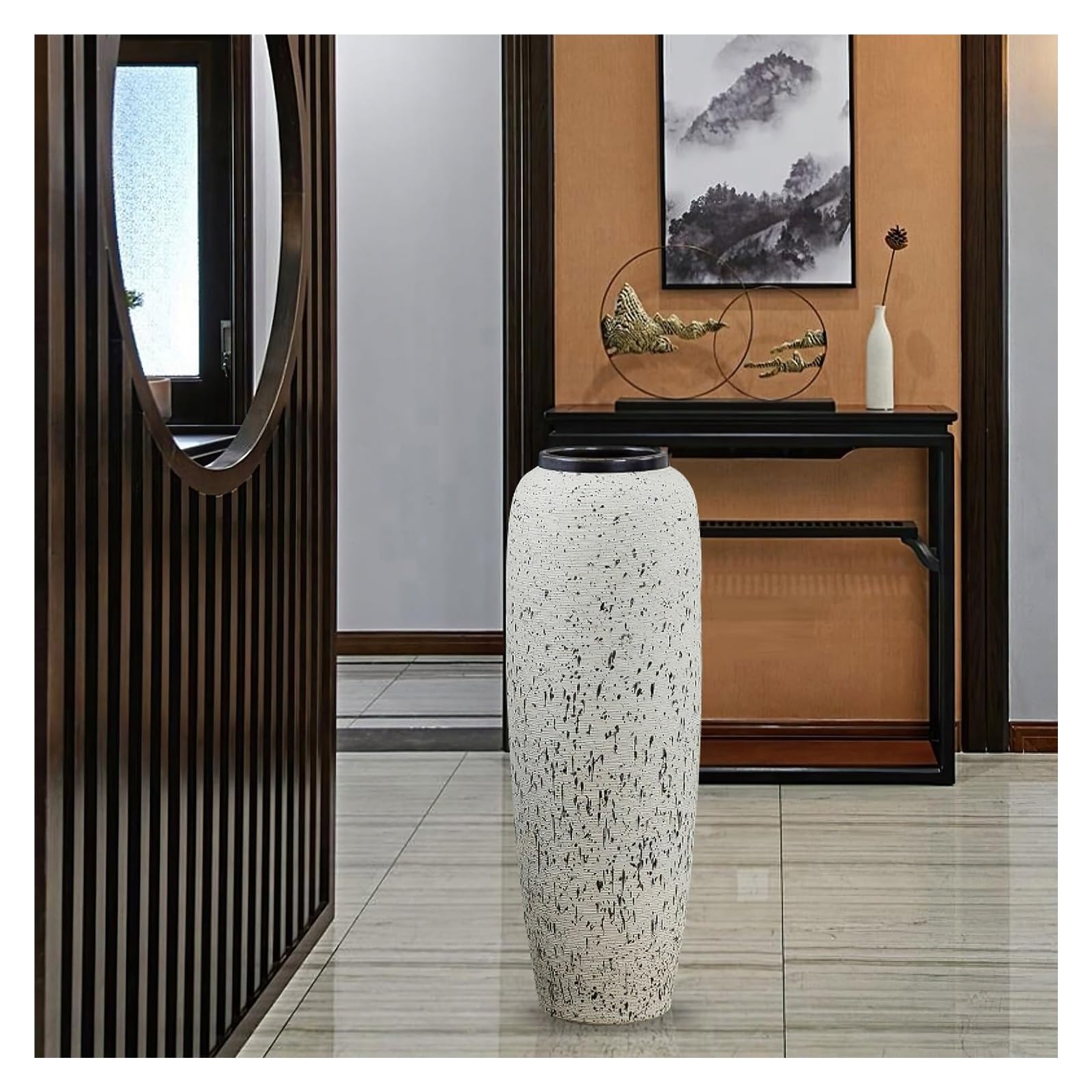 Wazon Wysoki, Ceramiczny, Duży Wazon Podłogowy, Rustykalny, Rustykalny, Kwiatowy, Do Kuchni, Biura, Salonu, Przedpokoju, Ozdobne Gałęzie I Suszone Kwiaty, Jeden Kolor - 16 X 90 Cm, Jeden Kolor, 22 X