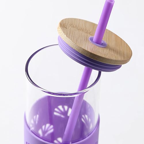 Miniatura 4 de Hyperspace Botella de agua de vidrio de 20 onzas con funda protectora de silicona y tapa de bambú, vasos de viaje con pajita, sin BPA