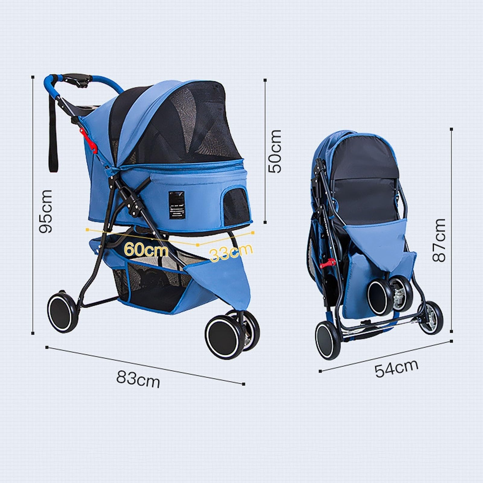 Passeggino Per Cani 3 In 1 WOTAT - Pieghevole, 4 Ruote, Con Navicella Rimovibile, Cuscino E Tenda