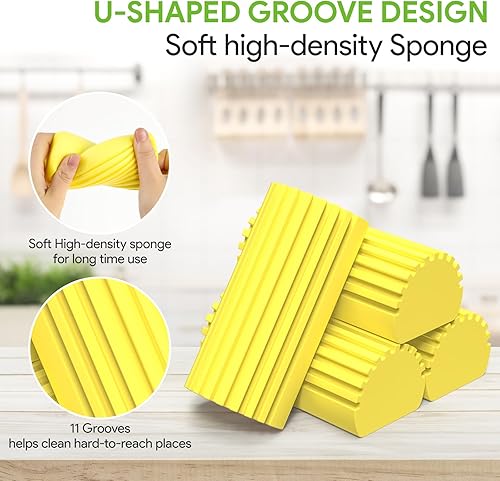 Miniatura 2 de Paquete de 4 esponjas húmedas limpias, cepillo de limpieza de esponja, plumeros para limpiar persianas, telarañas, vidrio, paredes de azulejos,