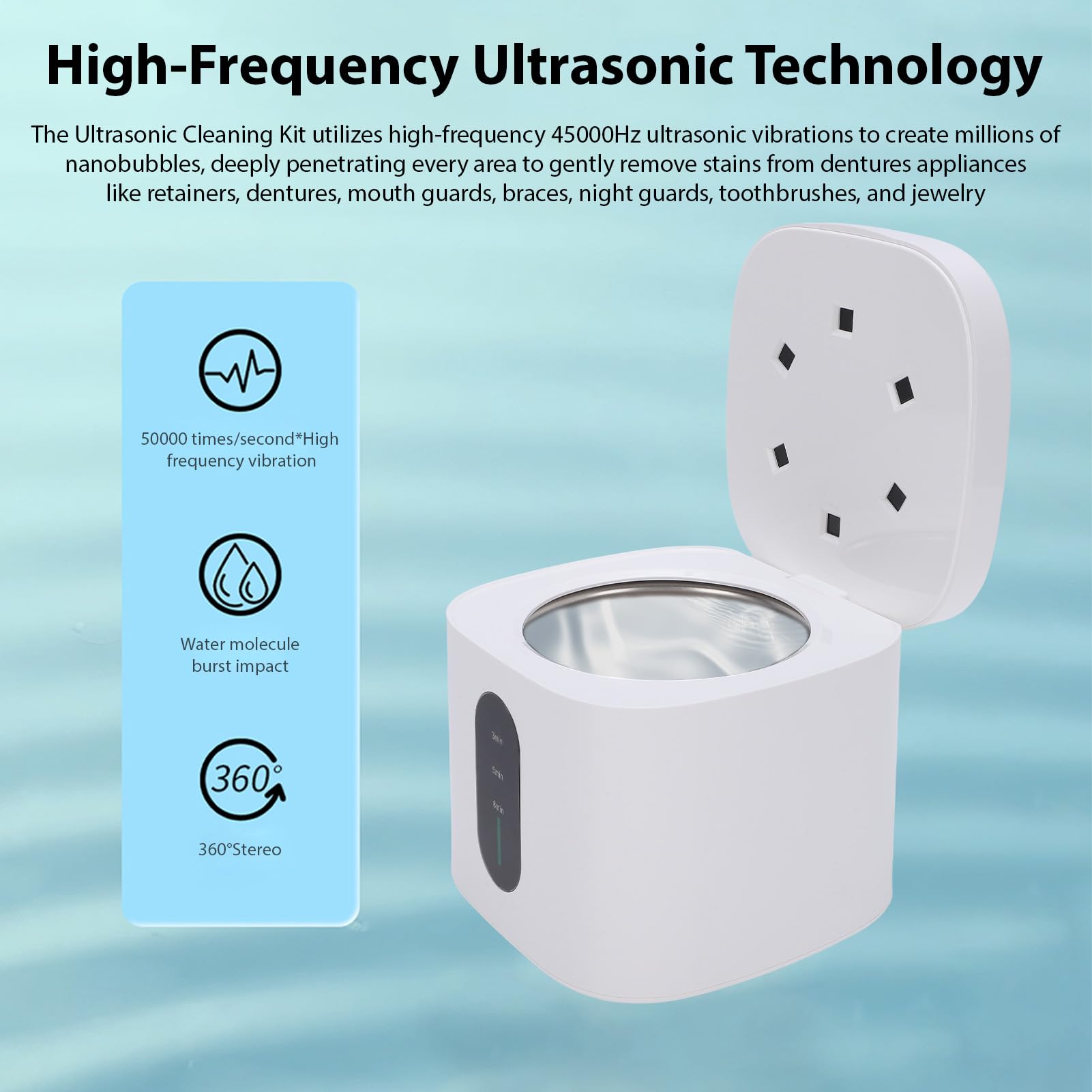 Buachois Limpieza de Joyas con Ultrasonido, 200ML, Limpieza UV, para Gafas, Joyas y Correas de Reloj