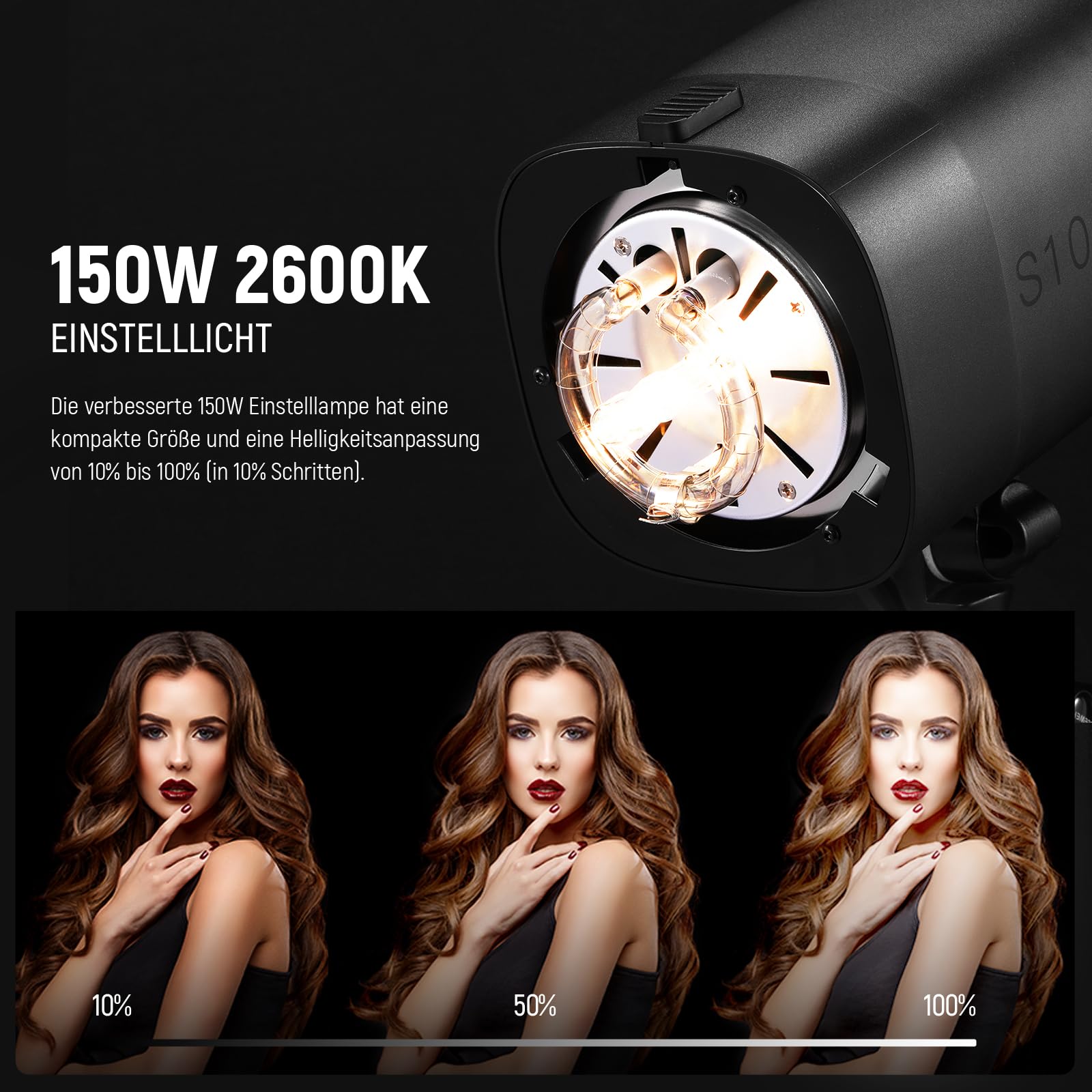 NEEWER S101-300W PRO Studio Flash Blitzlicht Studioblitz mit 2,4G Auslöser 150W Einstelllampe 300Ws GN58 5600K Bowens Mount Reflektor S1/S2 Modus leiser Lüfter kompatibel mit QPRO für Produktaufnahmen