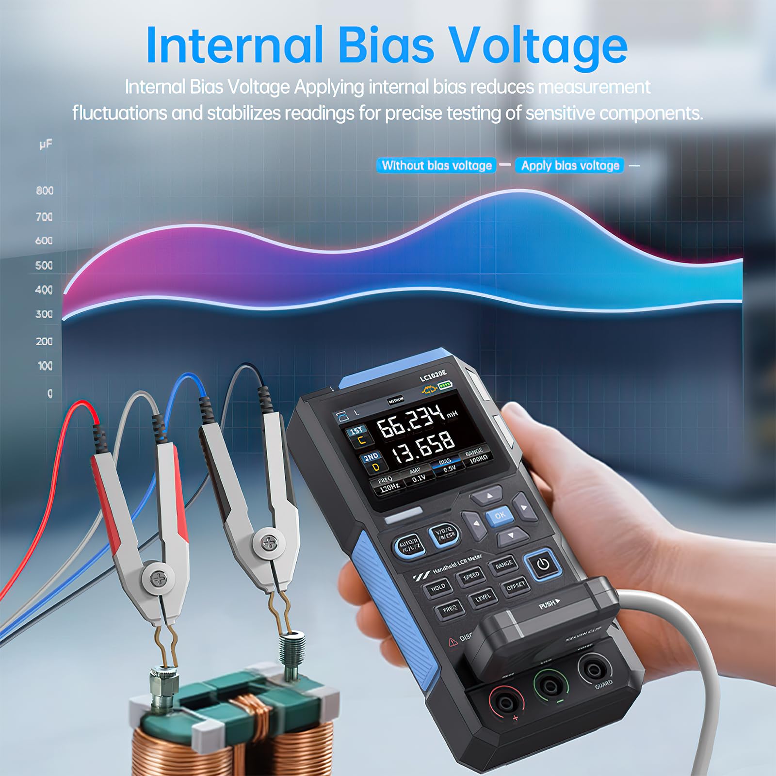 LCR Messgerät, LCR-Meter Digitalbrücke Einstellbare Frequenz 100 Hz -100 kHz ESR Tester LCR Meter mit LCD-Display für Widerstandskapazität Induktivität Messung