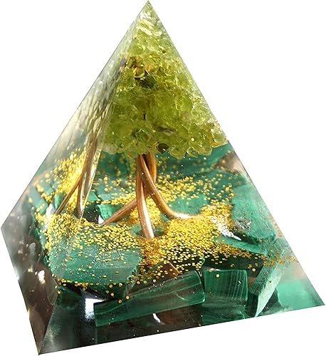 Pirámide de orgones árbol de la vida verde con generador de energía positiva de piedra curativa meditaciónreiki purificar el chakra de cristal