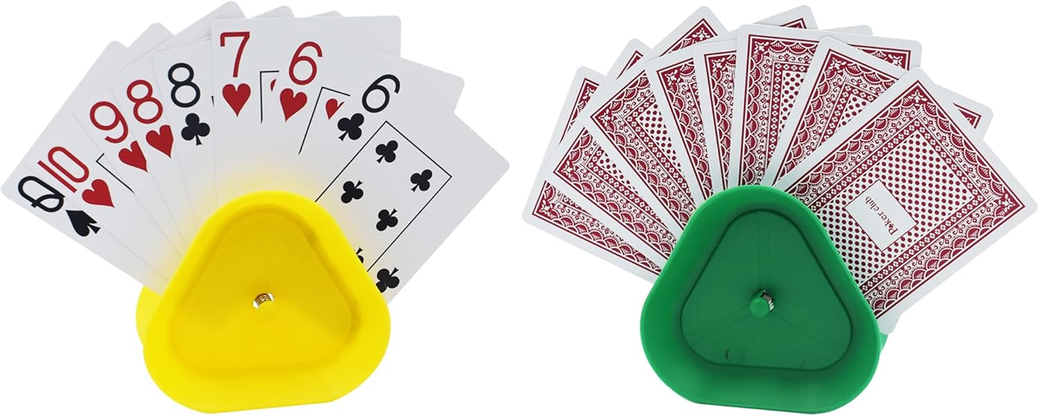 Yuanhe Playing Card Game Holder - Triangle Shaped Hands-Free Poker Holder Tray, 4 Colors, Set of 16