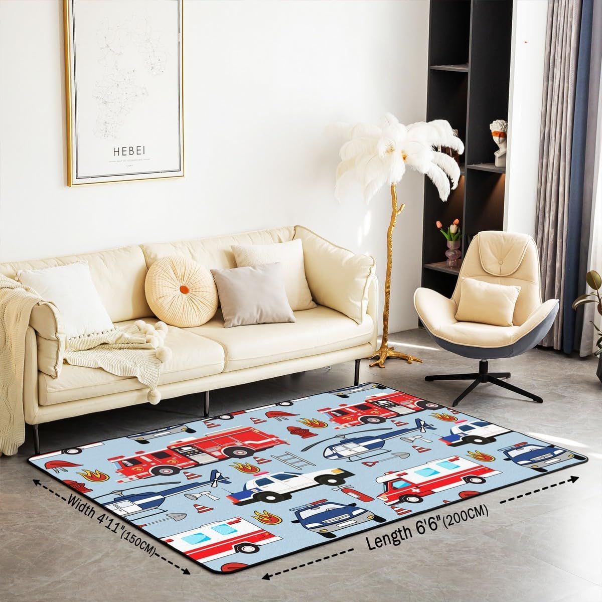 jejeloiu Police Car Area Rug 5x7 Inch Fire Truck Indoor Floor Mat Kids Teens Policeman Vehicle Rugs for Bedroom Living Room Airplane Pattern Red Blue Accent Rug