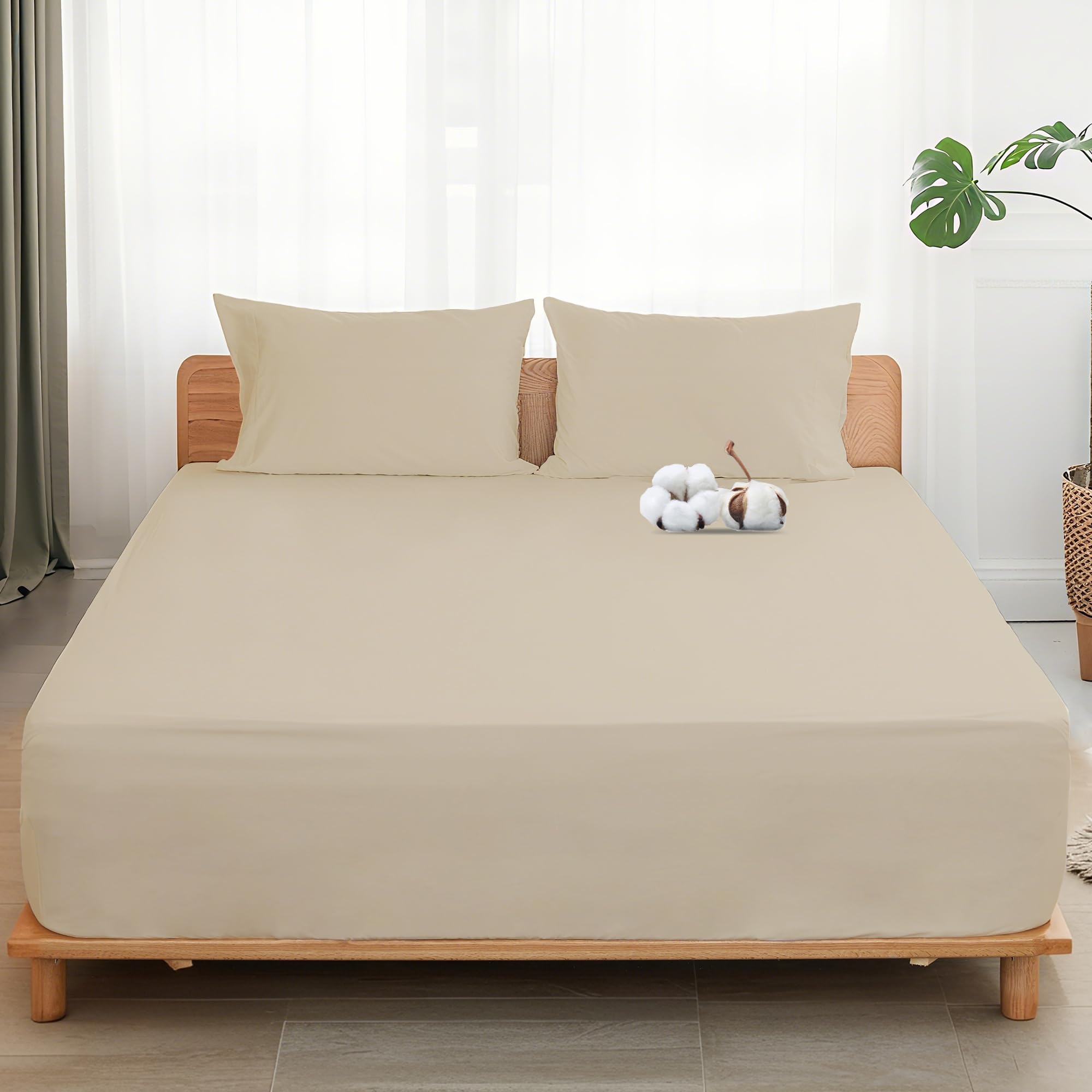 Sylvanora 100% Egyptian Cotton Fitted Sheet - 25cm Extra Deep Pocket with 4 Elastic Corner Straps - Breathable & Comfortable Single Bed Sheet (90x190cm) - Luxury Hotel Quality (Light Brown, Single) โ image 1