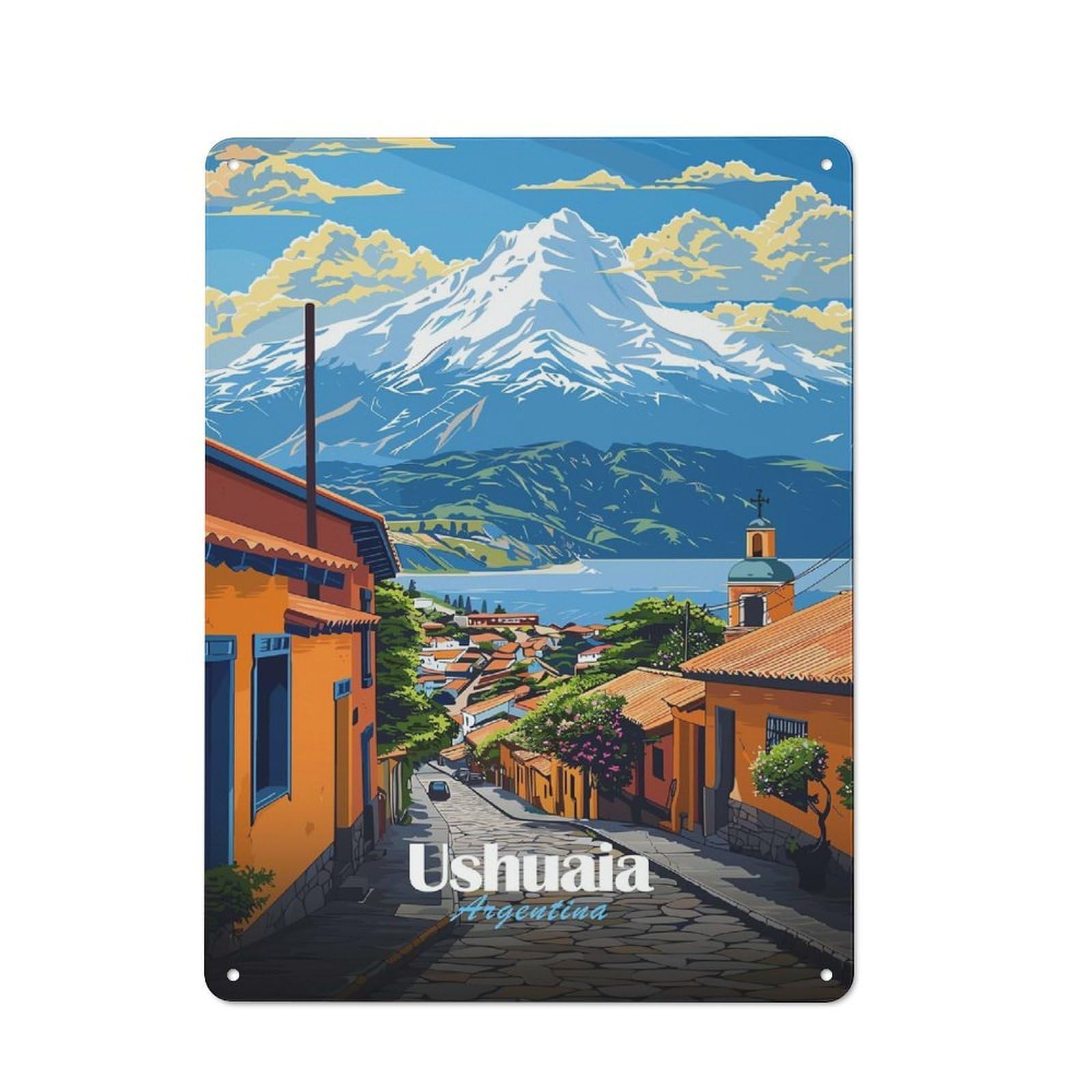 Ushuaia, Argentina Decorative Metal Plaque 40x30cm, Shop Front Style Bistro Wall Plaque for Tea Room, Shop Wall Or Breakfast Area
