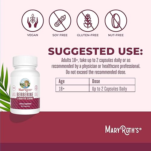Miniatura 3 de MaryRuth Organics Suplemento de berberina  1000 mg por porción  0.04 oz de berberina  Metabolismo saludable con dieta y ejercicio  Salud general