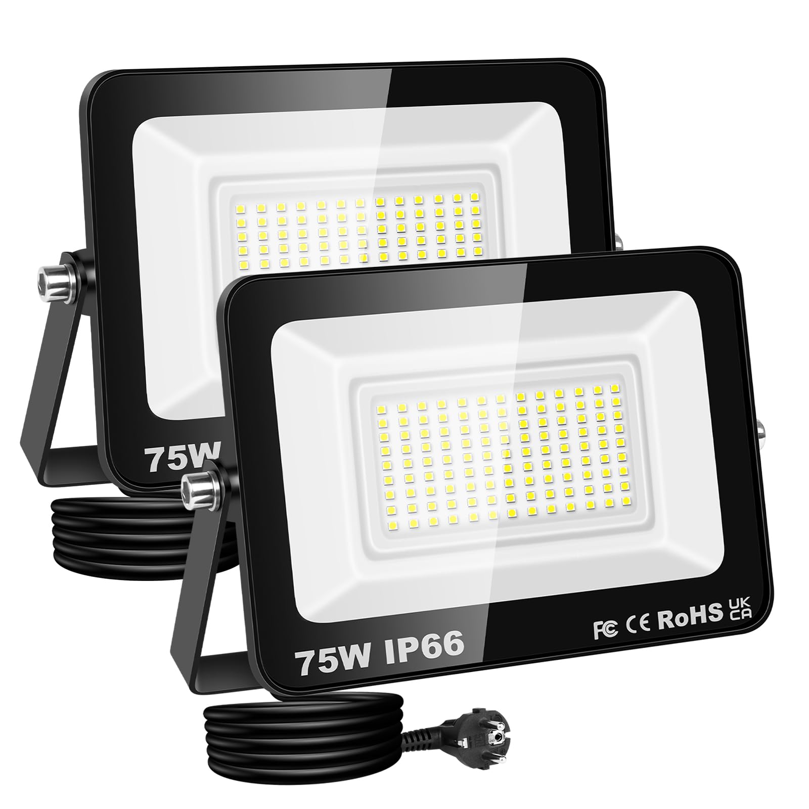 RIGIDON Zewnętrzny reflektor Led z gniazdem, 2x 75 W 7500LM IP66 wodoodporne oświetlenie bezpieczeństwa, reflektor Led na patio, garaż, taras, ogród, warsztat, 6000K, zimna biel