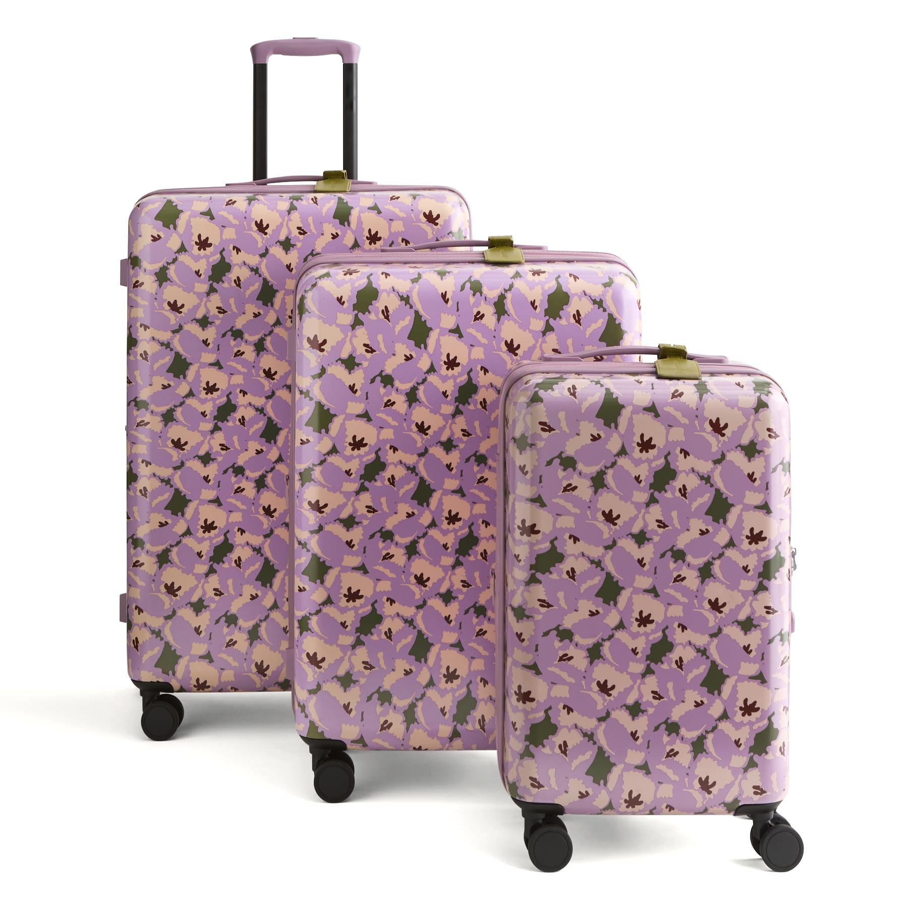 Hardside 3 Piece Luggage Set, Curly Tulips Purple, One Size