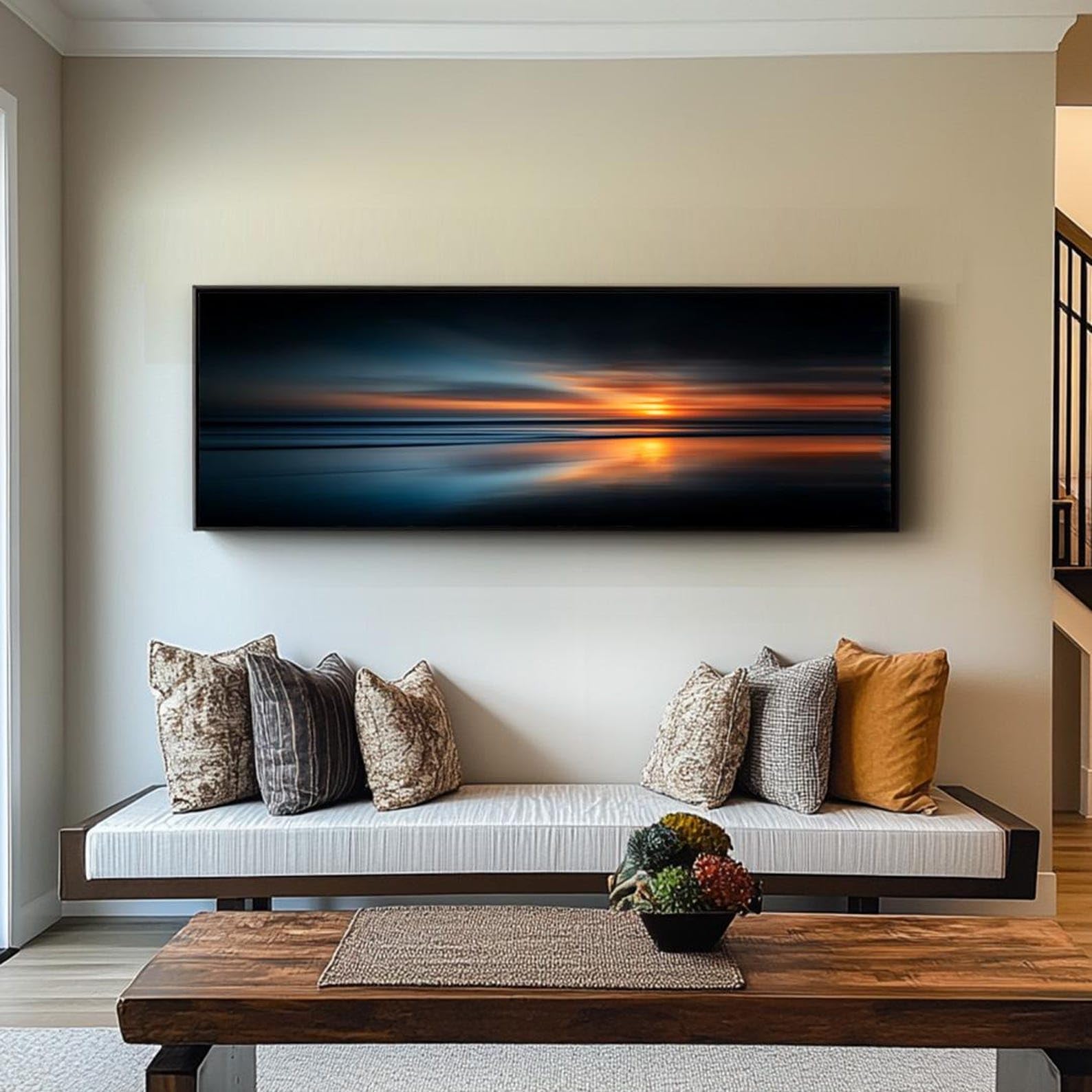 XBTYKPB Stampa su tela orizzontale stretta con paesaggio montano, arte astratta moderna, ampia decorazione murale naturalistica per ufficio, stanze e corridoi (45x135 cm/cornice interna)
