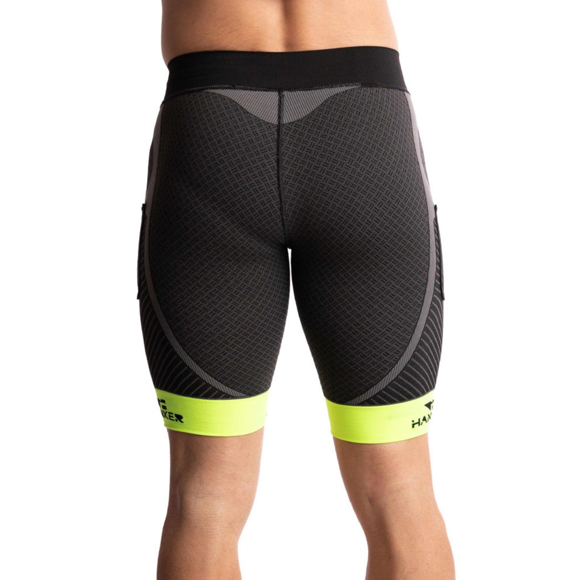 HANKER Short de compression pour homme avec tissu thermorégulateur, grandes poches et coutures plates. Idéal pour la course à pied et le trail