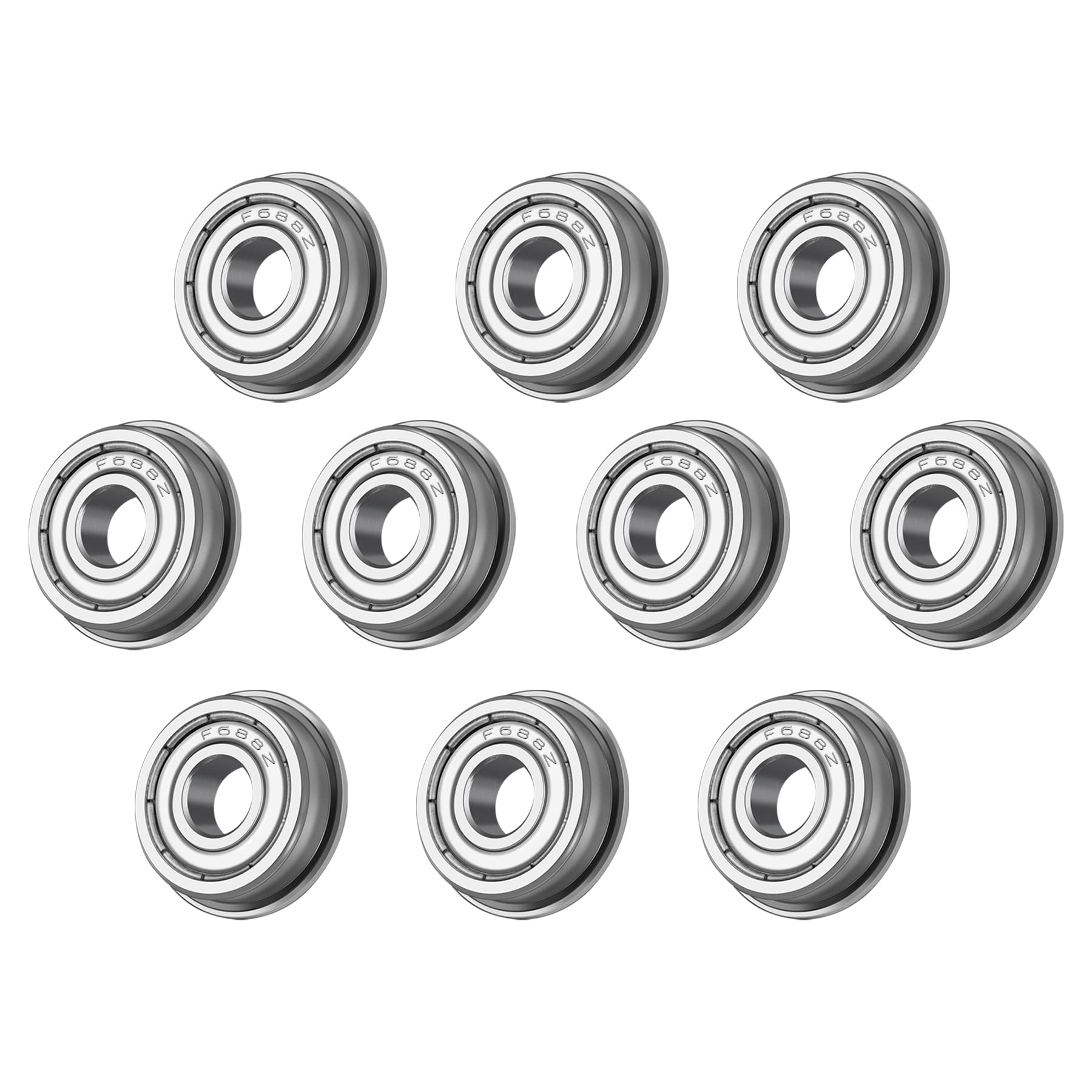 XIKE F688ZZ Flanged Ball Bearings 8x16x5mm，Double Metal Shield and Pre-Lubricated, Chrome Steel Deep Groove Ball Bearings-10 Pcs.