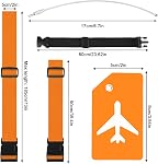 10 Set d'étiquettes de sacs à bagages, ceintures de bagages réglables, étiquette de bagages en silicone avec nom ID Cartes, resserrer pour garder les valises en sécurité pendant le voyage (Orange)