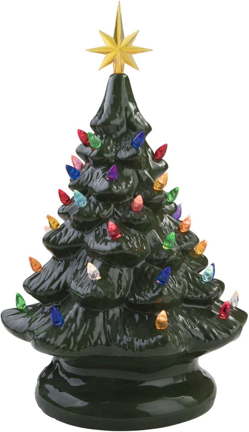 14" Retro Prelit Ceramic Tabletop Christmas Tree With 52 Multicolored
