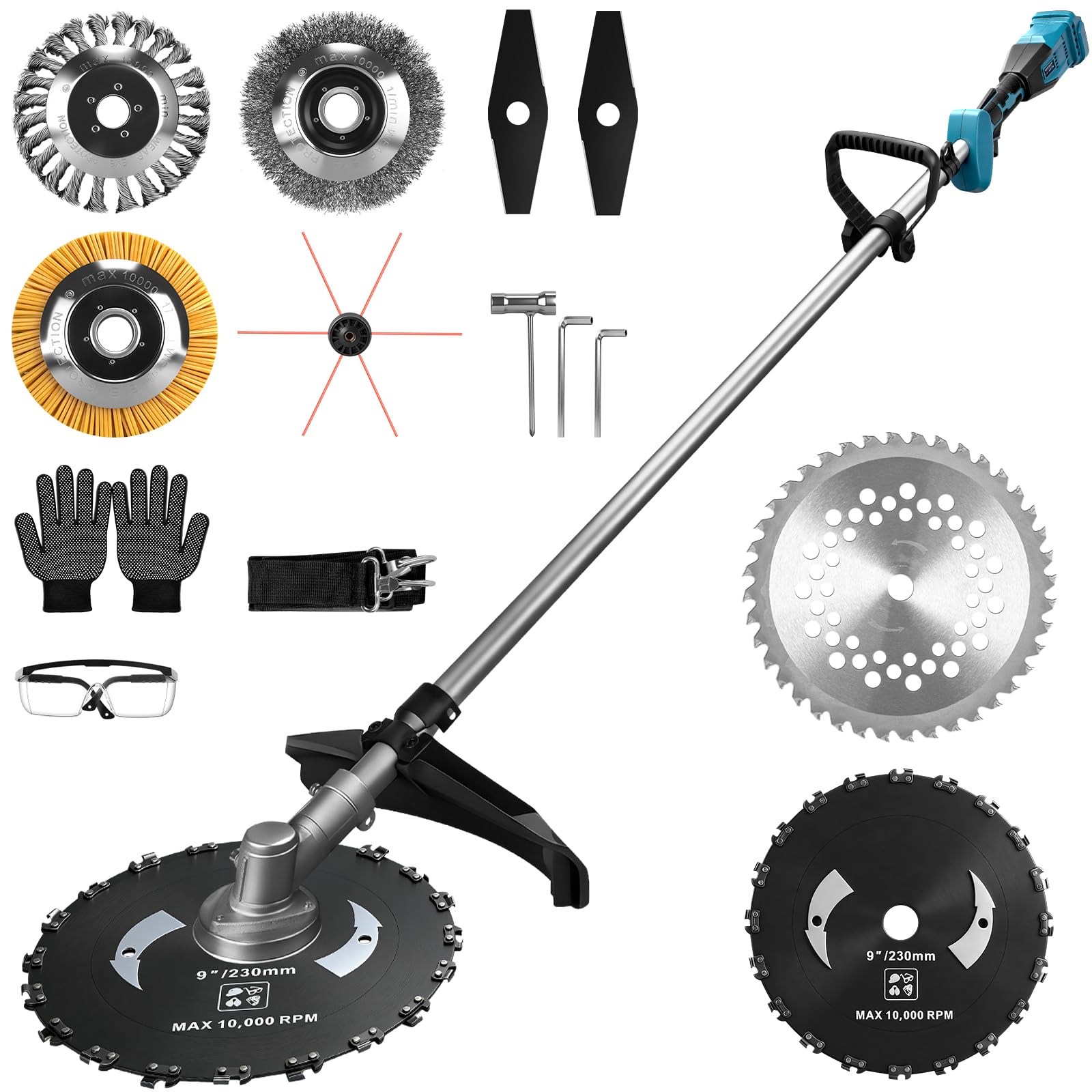 Decespugliatore a batteria 7 in 1, compatibile con batterie Makita da 18 V, 1380 W, senza spazzole, con 7 lame e tracolla, 18800 giri/min, decespugliatore elettrico per giardino, prato (senza batteria