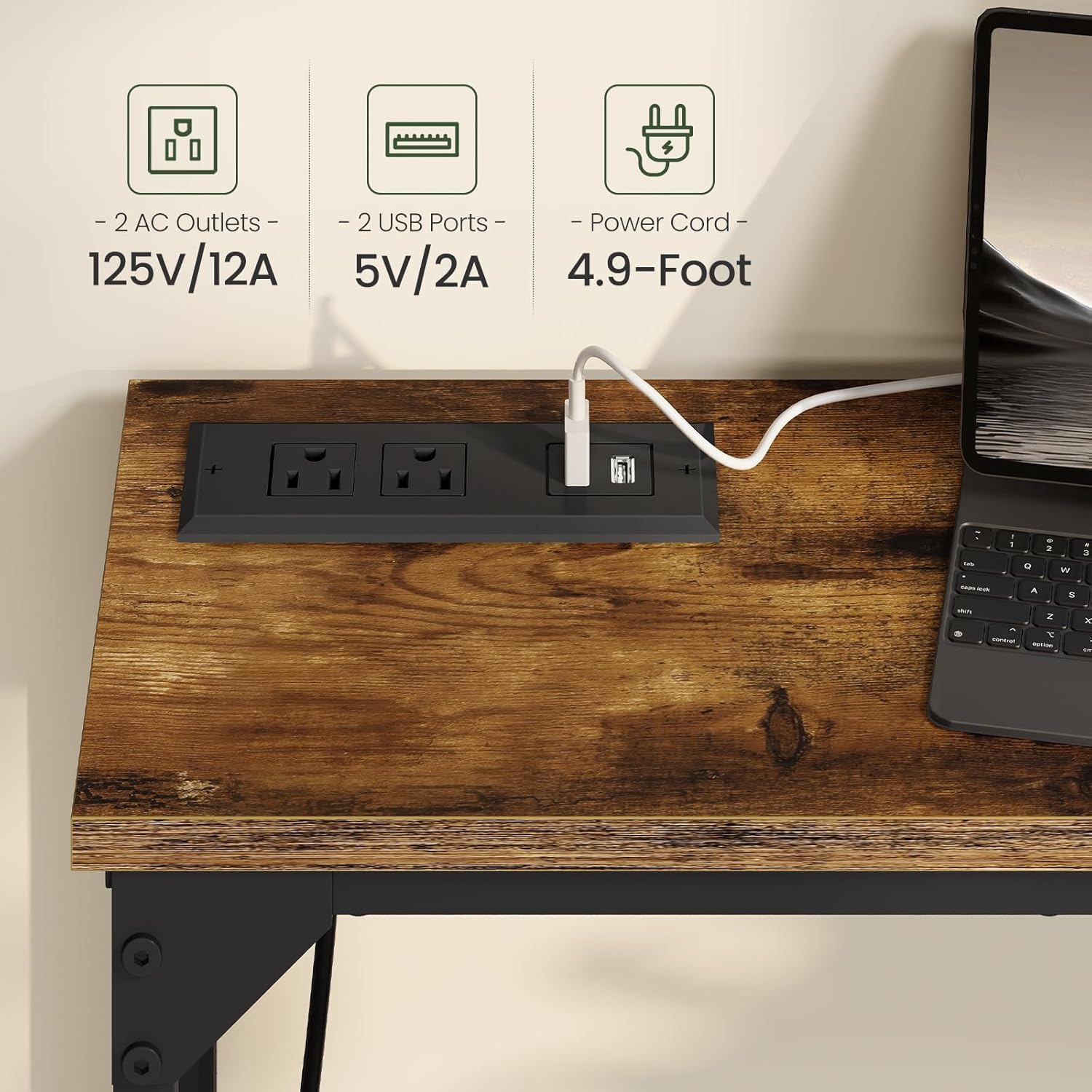 Narrow Console Table with Adjustable Height(21.1"-29.9"), Set of 2, Behind Couch Table, Entryway Table with Power Outlet, Sofa Table for Entryway, Living Room Rustic Brown and Black TXG10UP2BF