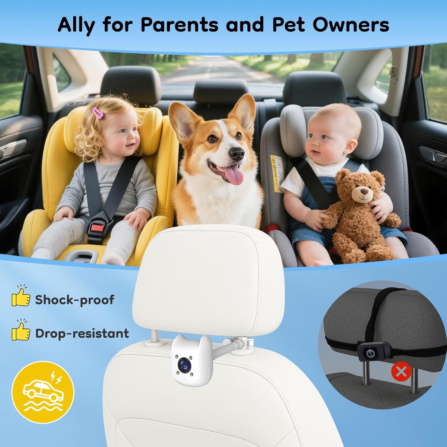 ELECROW Dual Baby Car Camera for 2 Kids - 6.86" 1080P Split-Screen Baby Monitor for CarSeat, 360° Full Rotation, IR Night Vision, Plug & Play Backseat Monitor for Twins & Siblings, Easy Install, Gifts