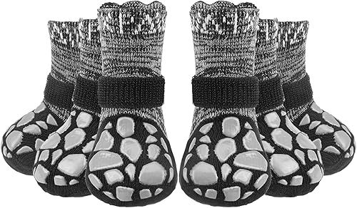 Miniatura 10 de EXPAWLORER 3 pares de calcetines antideslizantes para perros, zapatos para perros para pavimento calientefrío, protector suave para patas para