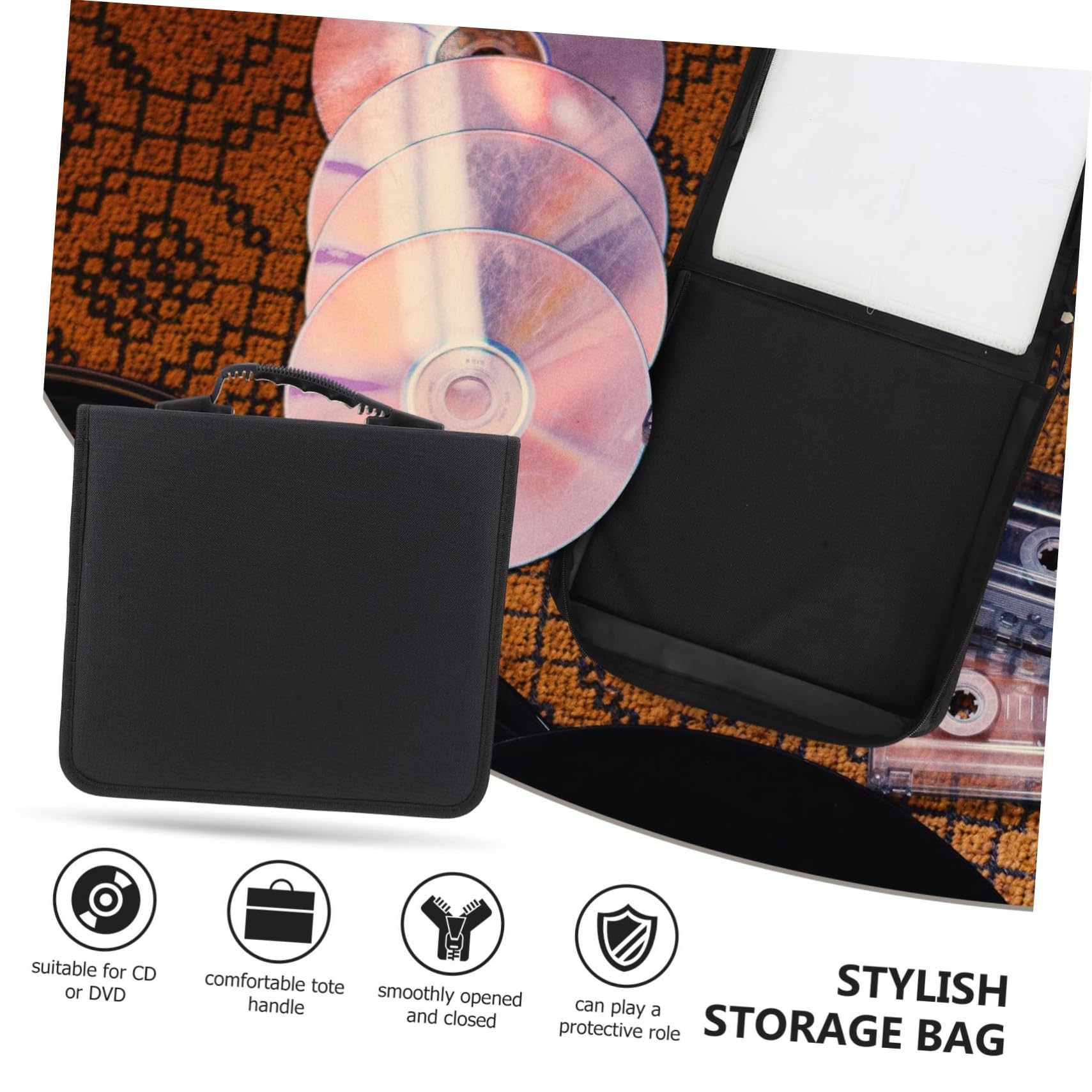 OUNONA Portable Capacity CD Dvd Organizer Bag Oxford Cloth Storage Case for Movies Music and Games for Home Car Use Protective and Design