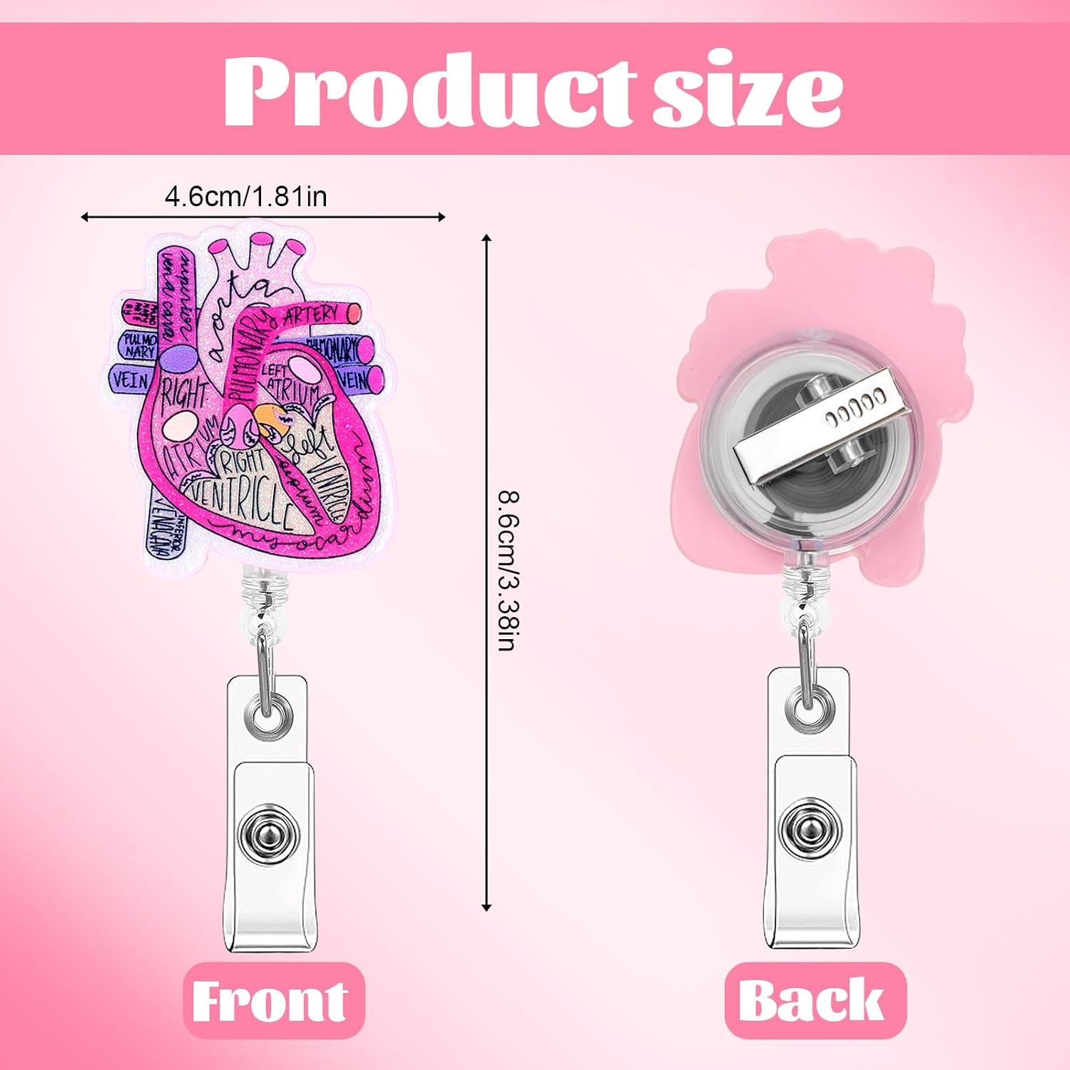 6 Pcs Nurse Badge Reels Heart Retractable ID Card Holder Alligator Clip Anatomy Cardiac Pattern Badge Holders Nurse Name Tag Reel for Doctor Nursing Student Assistant Office Clinic image 2