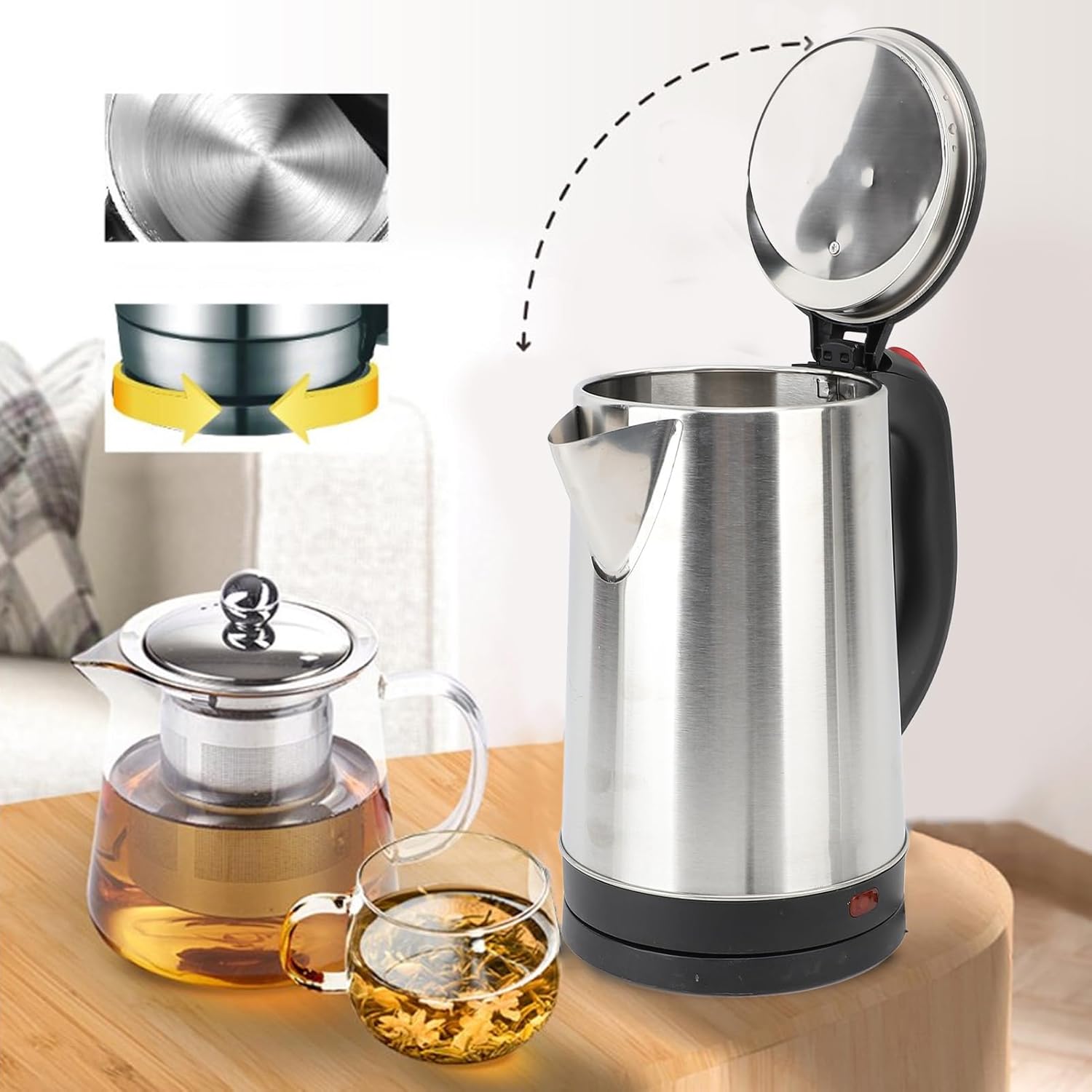 Electric Kettle 2.5 L Double Food Grade 304 Stainless Steel Interior Water Boiler, Coffee Pot & Tea Kettle, Auto Shut Off and Boil Dry for Tea Coffee (US Plug 110V)