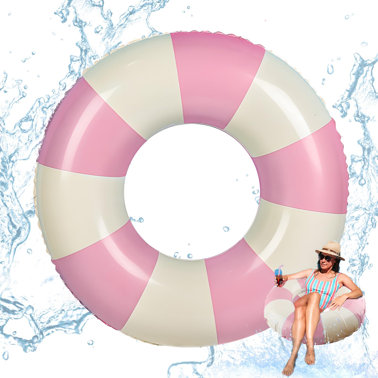 Flotador RosyFate De Anillo De Natación Con Estampado De Cuadros Azules Y Blancos, PVC Resistente, 75 Cm De Diámetro Exterior, Perfecto Para Piscina Y Playa