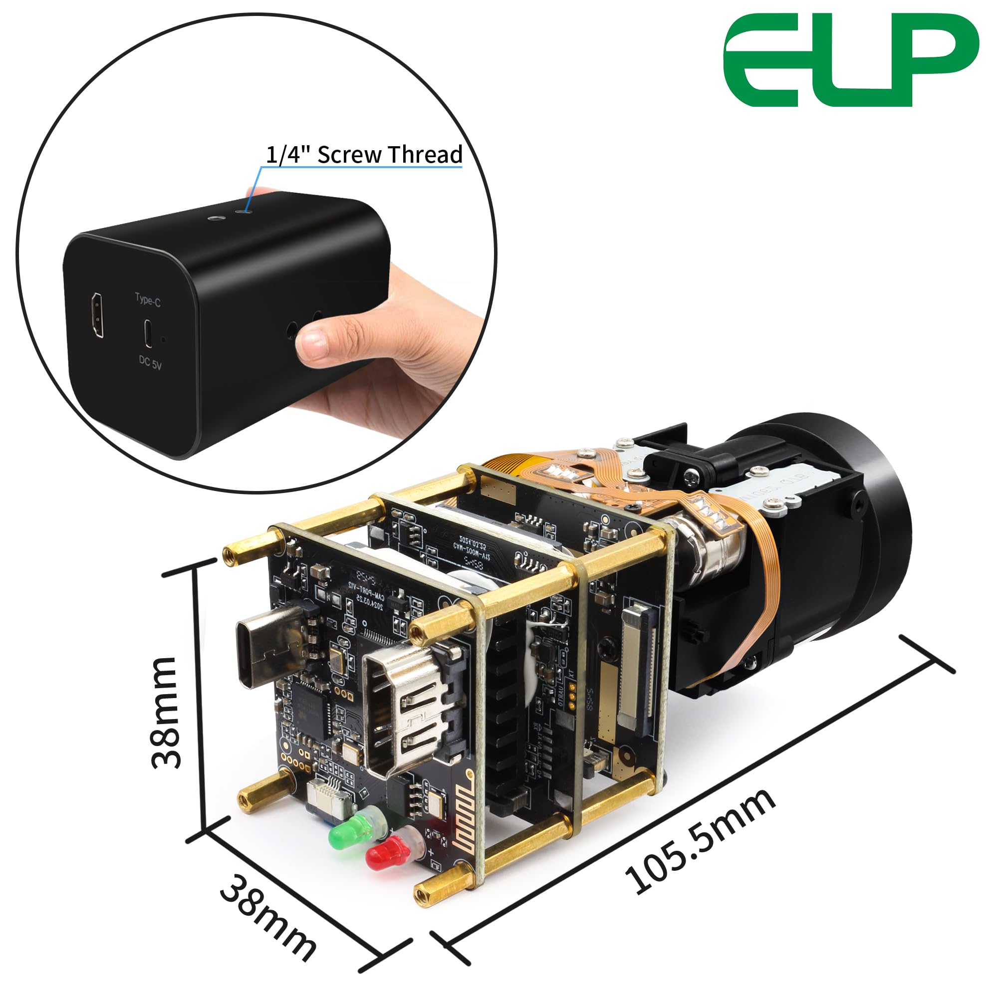 ELP Telecamera USB HDMI 12X Zoom – 4K 30fps / 1080P 60fps, Autofocus Laser TOF, Telecomando IR