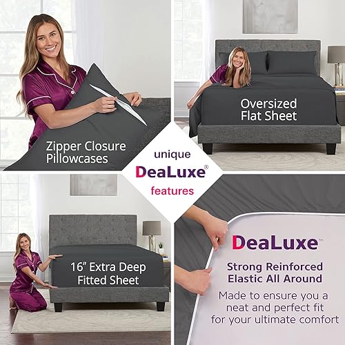 Miniatura 169 de Juego de sábanas de tamaño matrimonial – Juego de sábanas de bolsillo profundo – Juego de 4 piezas con sábana bajera de 21 pulgadas, sábana encimera