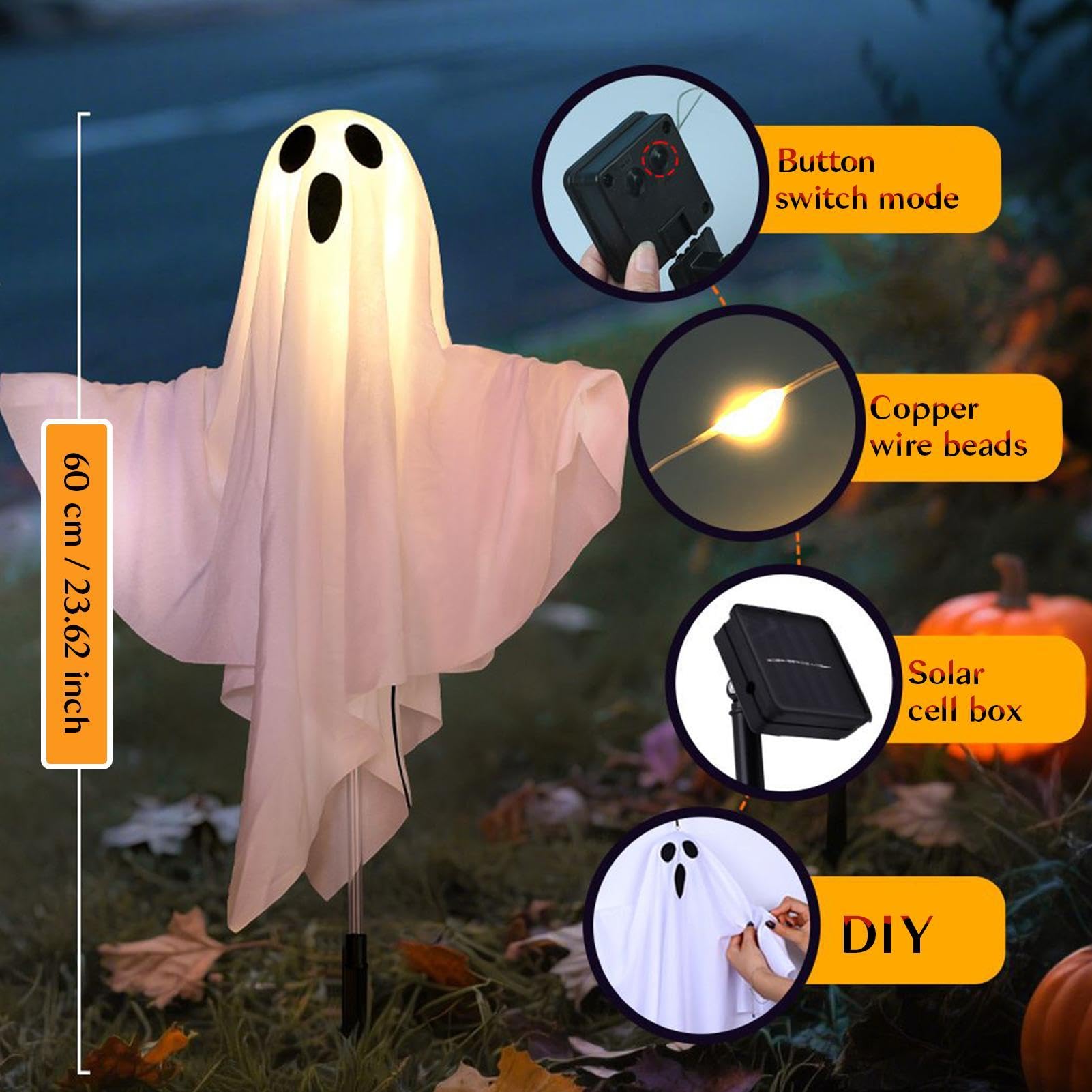 da Percorso Esterno | Addobbi paurosi e spaventosi per feste | Decorazioni fantasma illuminabili a energia solare | per giardino portico patio passerella recinzione feste festività