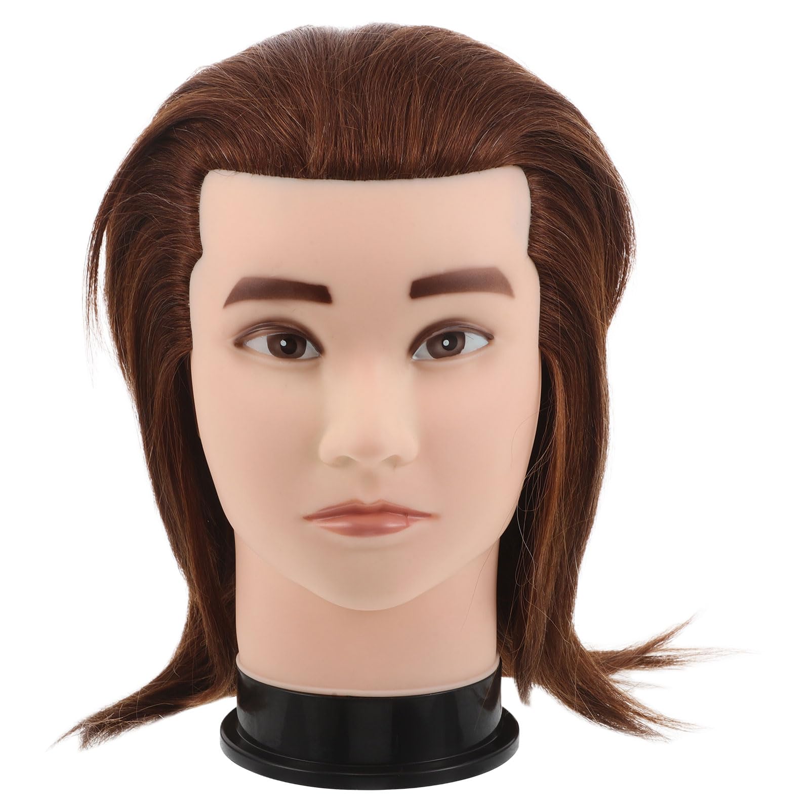Housoutil Übungskopf mit Echthaar für Friseurübungen Braun 25cm Männlicher Haar Stylingkopf für Bartpflege und Kosmetikschulung Herrenfrisur Tutorial