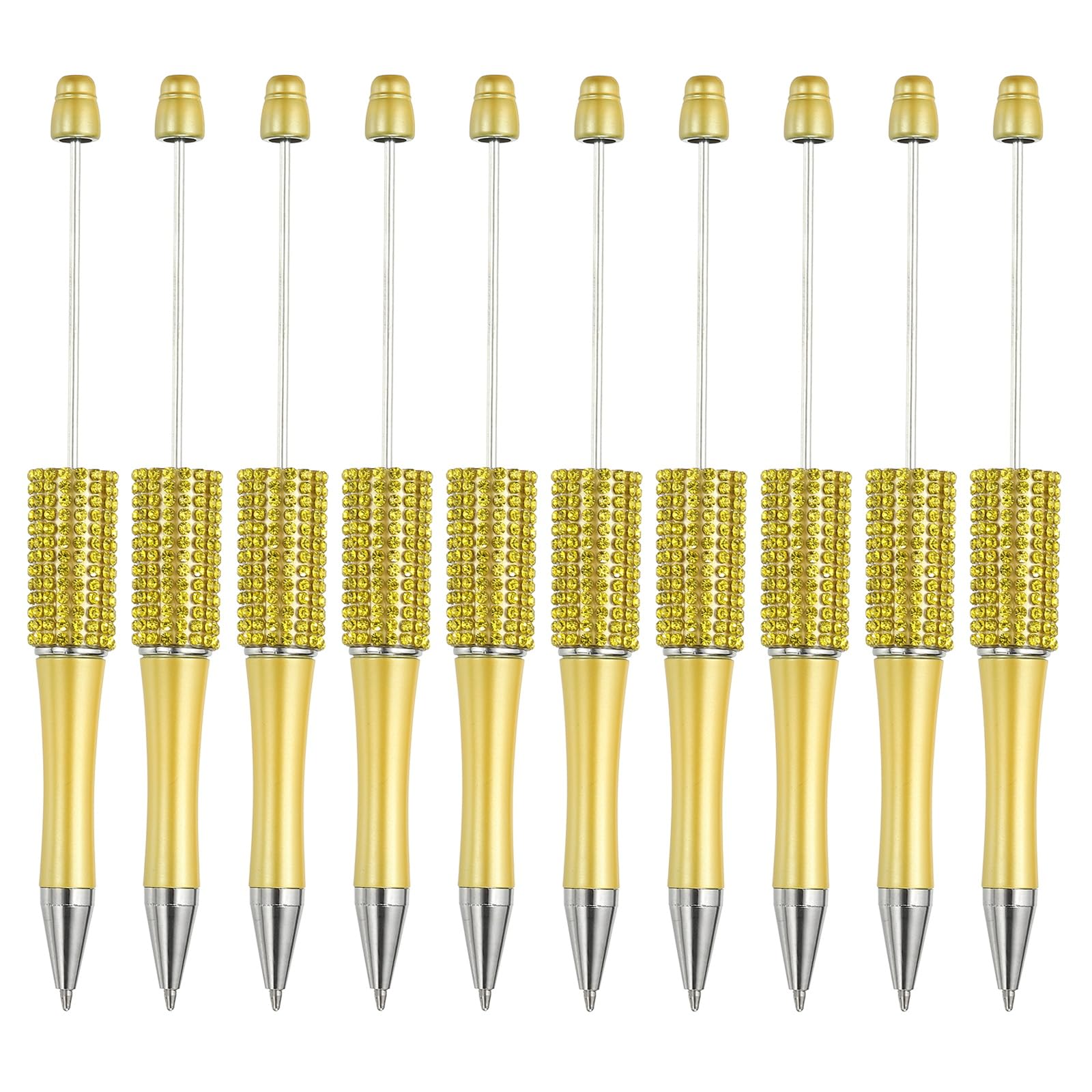 PATIKIL Diamond Beadable Pens, 10 Pcs Plastic Black Ink Bead Pen Creative DIY Ballpoint Pens for Teacher Office DIY Crafts Party Decorations Handmade Supplies, Yellow