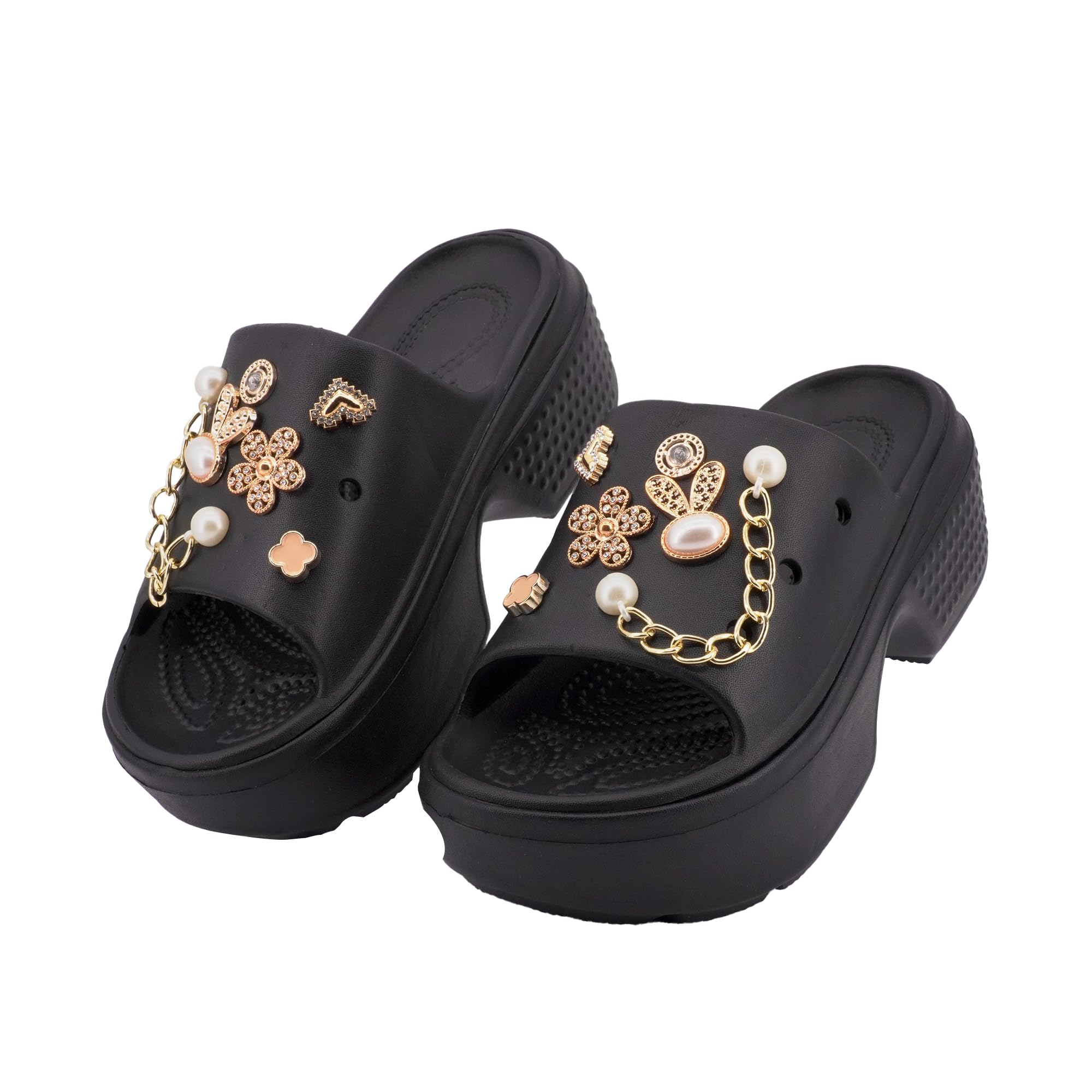 Ciabatte Donna con Zeppa 7.5cm, Plateau Pantofole Estive con Ciondoli DIY Rimovibili, Sandali Mare in EVA Leggeri e Antiscivolo per Vacanze e Casa