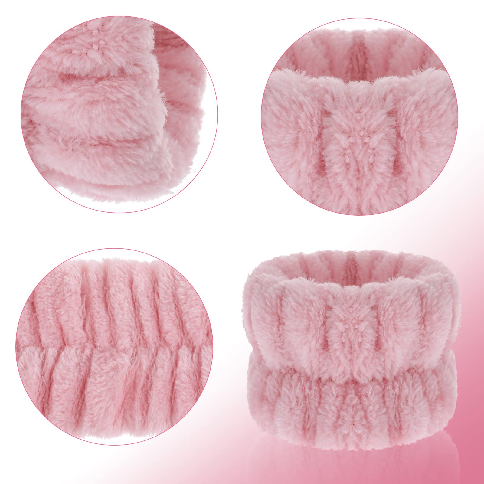 Canitor Set 6 Fasce Elastiche E Bracciali In Microfibra Per Lavaggio Viso, Bianco E Rosa Scuro, Assorbenti - 3