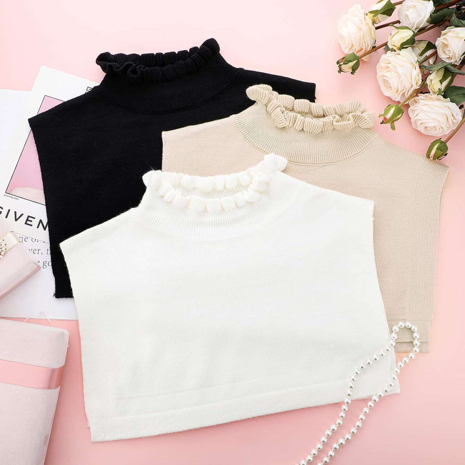Bencailor 3 Pcs Detachable Collars for Women Ruffled Fake Turtleneck Dickey Collar Winter Mock Blouse Turtle Neck Fake Collar - Image 7