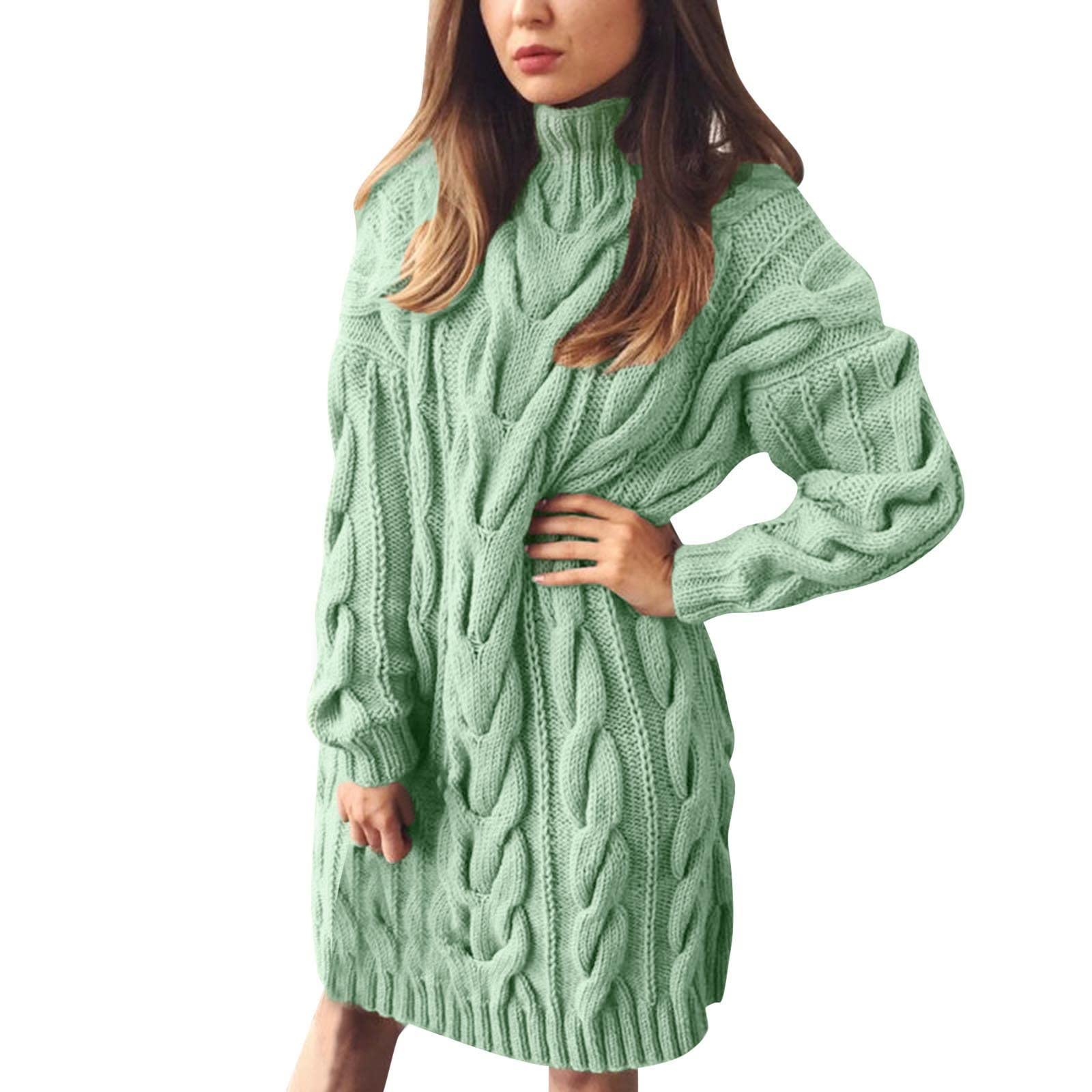 Abito da donna, elegante, lavorato a maglia grossa, collo alto, slim bodycon, mini abito lungo, maglione elasticizzato, casual, a maglia, mini abito a tunica