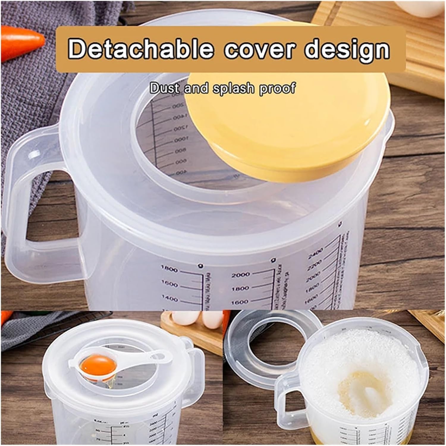 1Pcs 2.5L Transparent Baking Measuring Cup With Scale Kitchen Mixing Bowl With Lid Large Capacity Plastic For Home