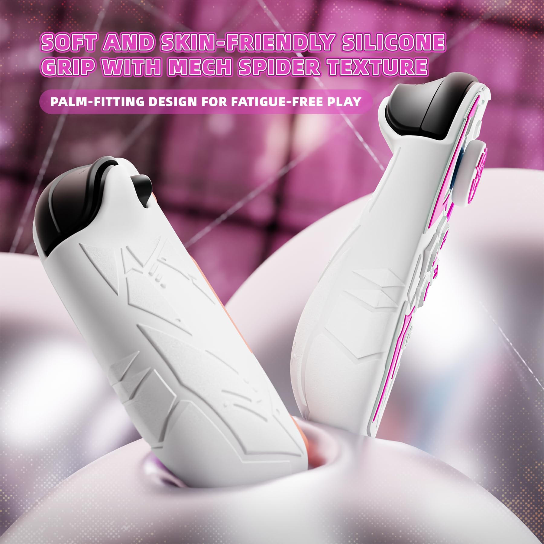 playvital Cover Protettiva per Nintendo Switch 2, Custodia Grip Silicone Ergonomica per Joycon 2 &Copertura Console Rigida Dockable &Copri Analogici, Accessori per Switch 2, Cyber Spider, Bianco