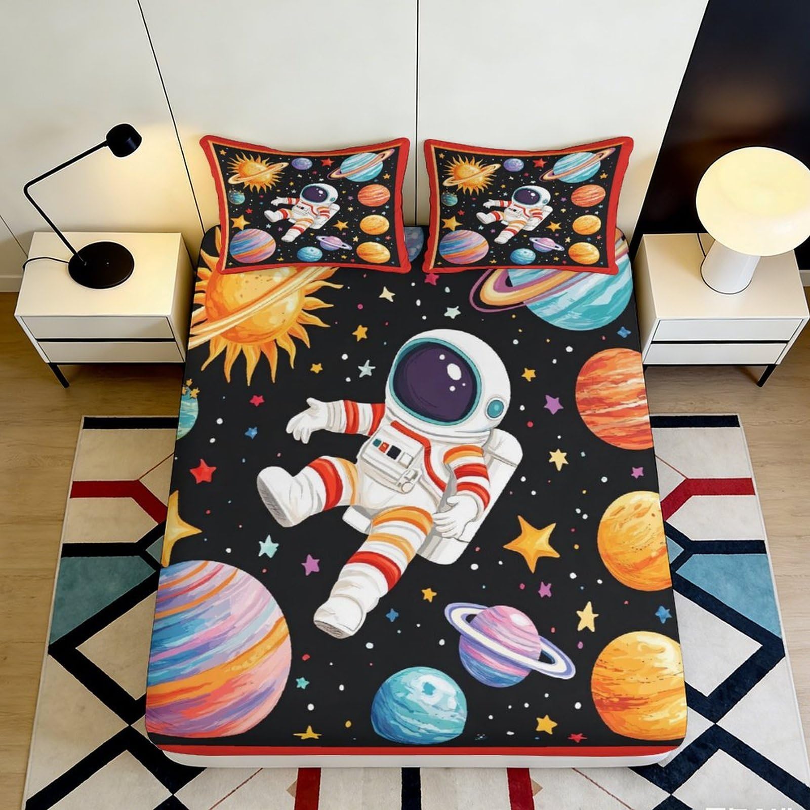Jqzkxnhpbr Style-9 3D Printed Astronaut Galaxy Fitted Sheet Microfiber Soft Space Planets Mattress Cover For Bedroom Guest Room Decor 90X200x25cm