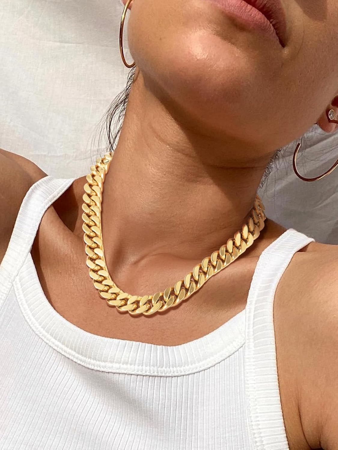 FindChic Chunky Cuban Link Chain for Women, Silver/Gold Plated Choker Trendy Statement Necklace, Thick Curb Chain Hip Hop Punk Jewelry Gift, Unisex Size 5/12/14mm - Image 3