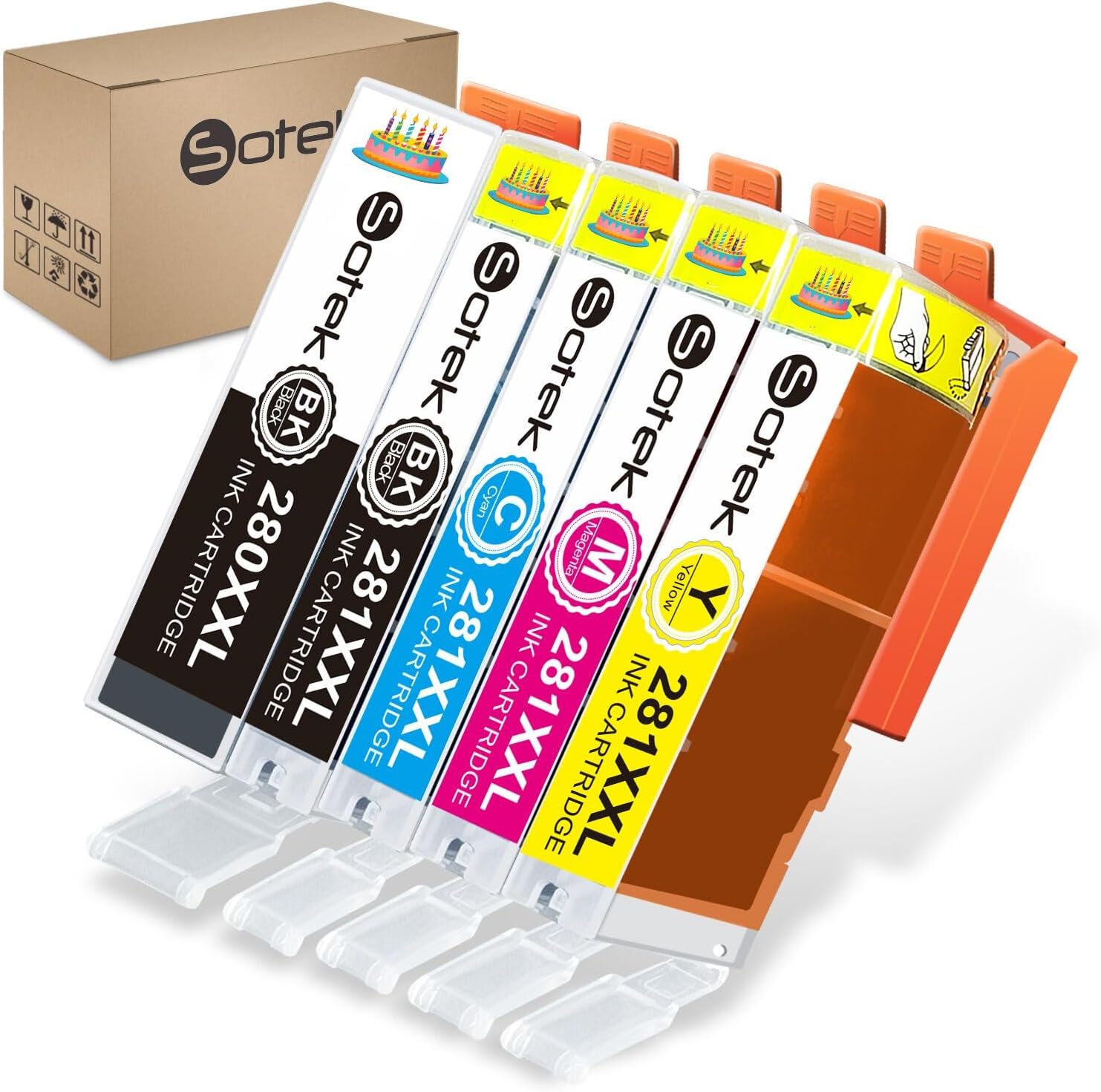 Sotek PGI-280 CLI-281 Ink Cartridge, 280 281 Ink Use with PIXMA TR7520 TR8520 TR8620 TS702 TS6120 TS6220 TS8120 TS8220 TS9120 TS9520 TS9521C Printer