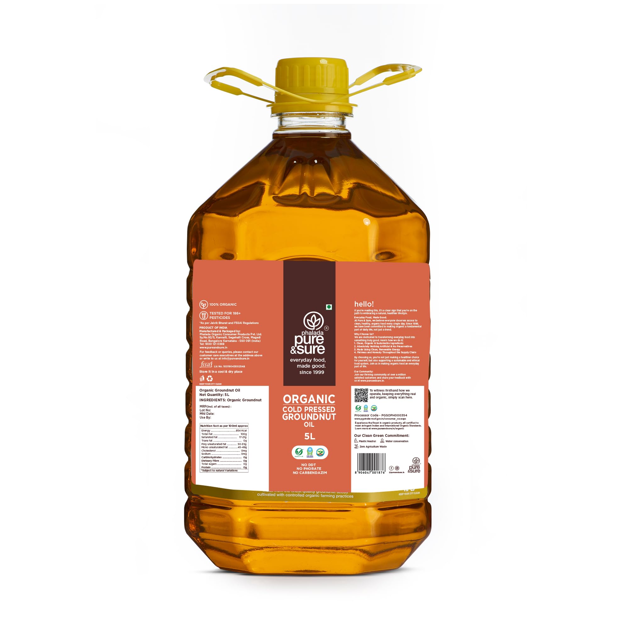Pure & Sure Organic Cold Pressed Groundnut Oil 5 Ltr | 100% Natural Peanut Oil/Sing Tel Edible for Cooking | Extracted on Wooden Churner | Nutrient Rich & Chemical Free (B09F3D4HH1) Amazon Price History, Amazon Price Tracker